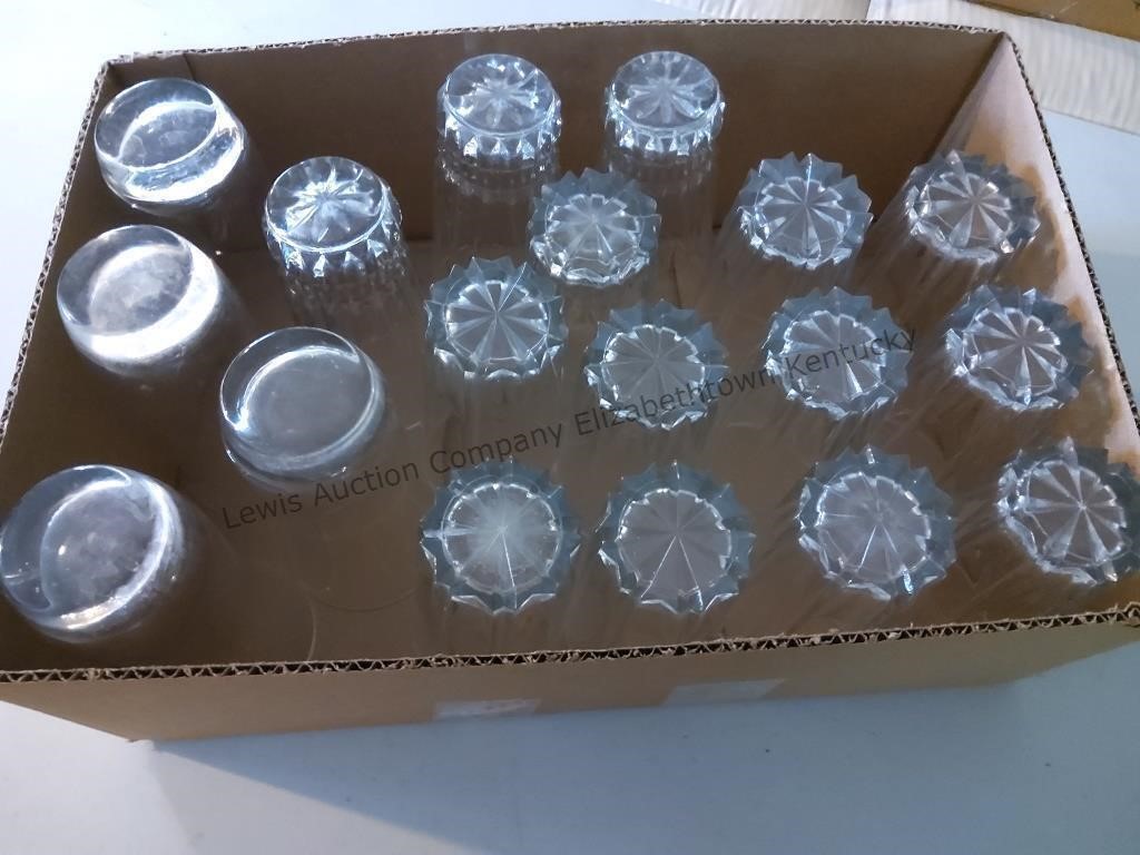 Box lot of 18 clear glasses