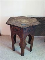 Vintage Pyrography Side Hexagonal Accent Table