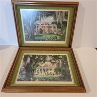 Gold-framed green matted pictures