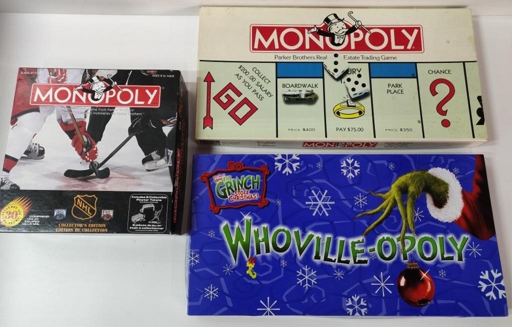 3 Monopoly Games incl NHL & Whoville