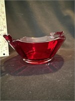 6 1/2" RUBY GLASS TWO HANDLED BOWL