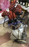Golf clubs and bag with wheels