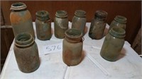 BLUISH/GREEN BALL JARS, NEED CLEANED