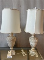 Pair of Marble Style Urn Table Lamps w/Shades