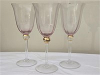 3 Vintage Rose Colored Stemmed Glasses AS IS