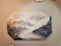 Large Canvas Moose, River and Mountain Pic