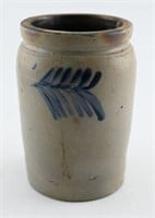 Primitive blue and gray stoneware fern decorated