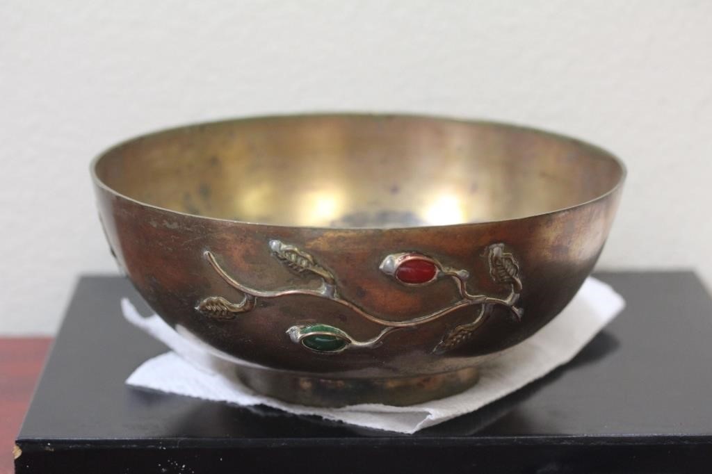 A Chinese Brass Bowl with Stones