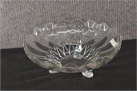 Large Vintage Clear Glass 3 Footed Bowl
