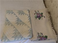HAND STITCHED QUILT AND EMBROIDERED KNIT THROW