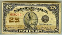 1923 Dominion of Canada 25c Note