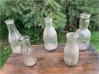 LOT OF 5 MILK BOTTLES FISCHERS CREAMERY