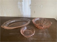 3 Pink Glass Dishes