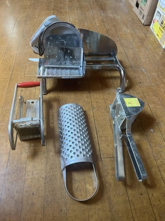 MEAT SLICER & VINTAGE KITCHEN UTENSILS