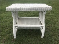 White Wicker End Table / Magazine Rack A
