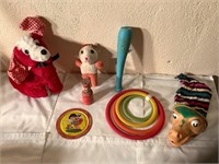 Vintage stuffed animals and other small toys