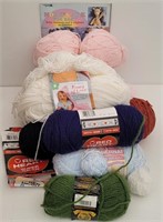 (12) Skeins & Rolls of Yarn & 2 Baby Craft Books