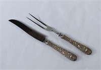 1828 S Kirk REPOUSSE Sterling Silver Carving Set