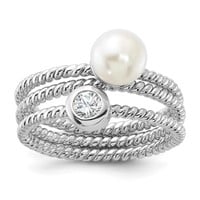 Sterling Silver White Fresh Water Pearl Ring Set