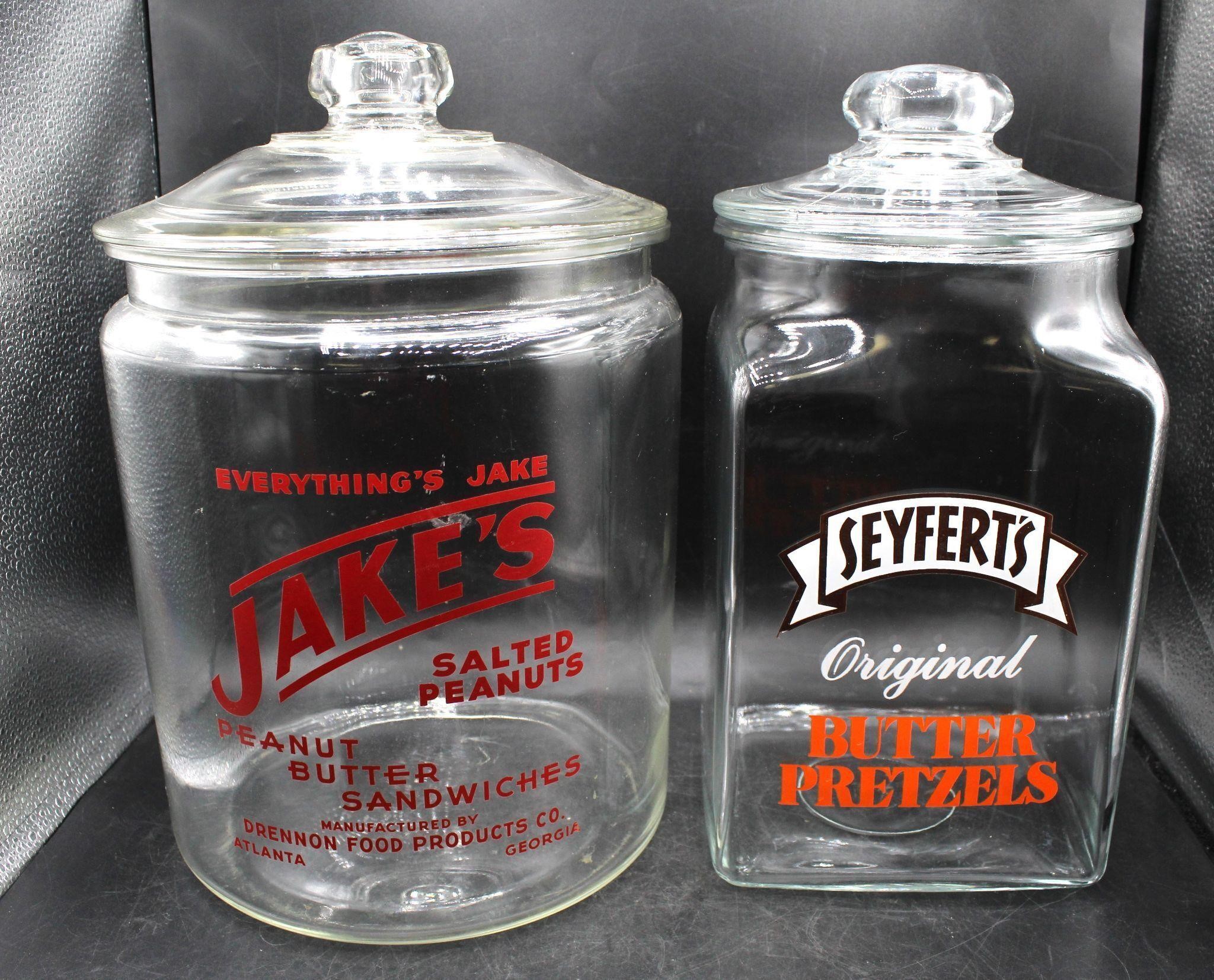 Pr. Vtg. Jake's & Seyfert's Glass Gen. Store Jars