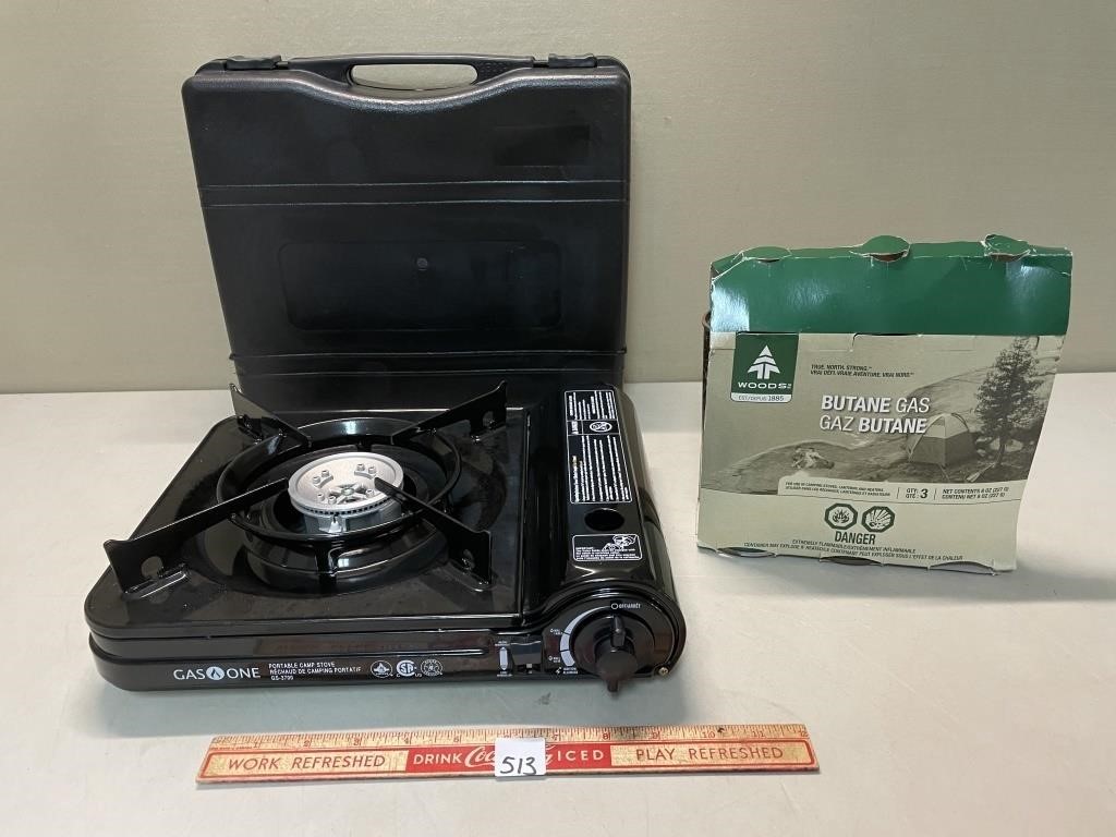 WOODS PORTABLE CAMPING GAS STOVE SEEMS UNUSED