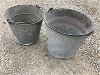 Two galvanized buckets