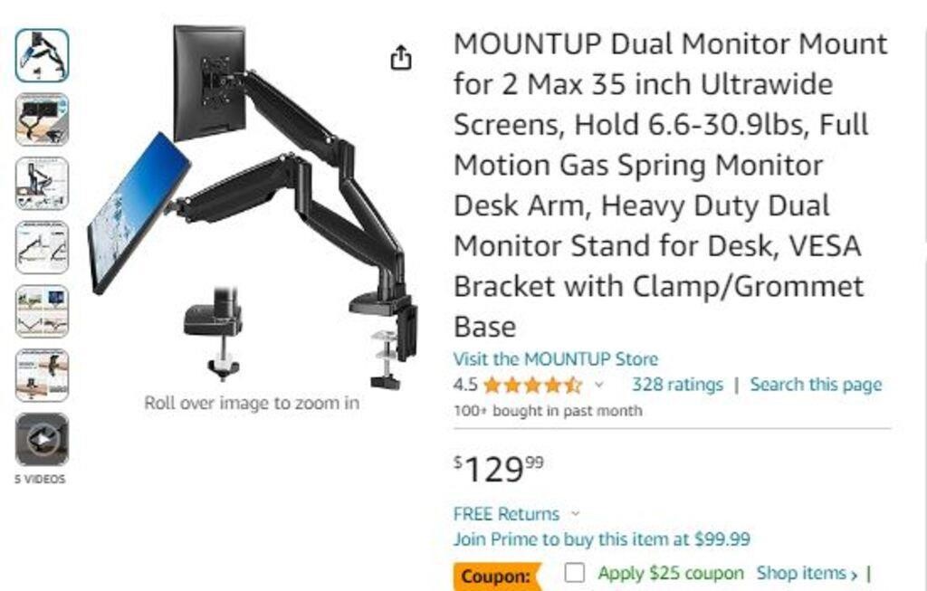 C492 MOUNTUP Dual Monitor Mount for 2 Screens