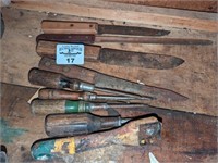 Assorted knives, screwdrivers, scraper
