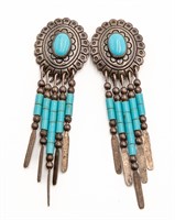 Quoc Trading Turquoise Sterling Concho Earrings