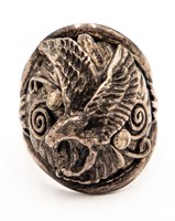 Signed EH Navajo Sterling Eagle Ring Sz. 10