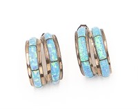 Signed HV Zuni Sterling Synthetic Opal Earrings