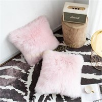 Foindtower Faux Fur Pillow Covers 18x18 Pink