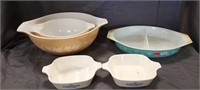 Assorted Vintage Pyrex Bowls, Divided Dish,