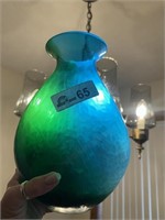Hand Blown 10" Blue and Green art vase