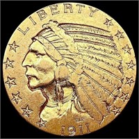 1911 $5 Gold Half Eagle LIGHTLY CIRCULATED