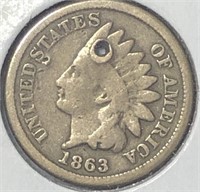 1863 Indian Cent Small Hole