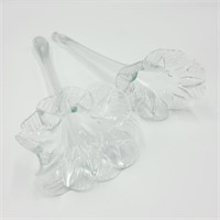 Hand Blown Clear Art Glass Flower Pair