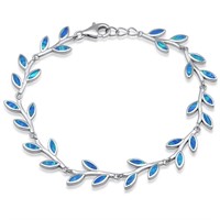 925 Silver Blue Opal Creation Leaf Design Bracelet