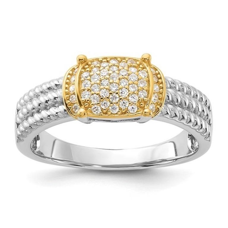 Sterling Silver Crystal Pave Modern Ring