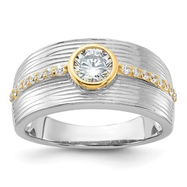 Sterling Silver Gold Plated Crystal Design Ring