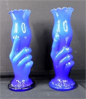 Pair Vintage Art Glass Hand Vases