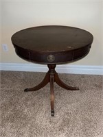 Vintage Mahogany 3-Legged Drum Table w/ Drawer &