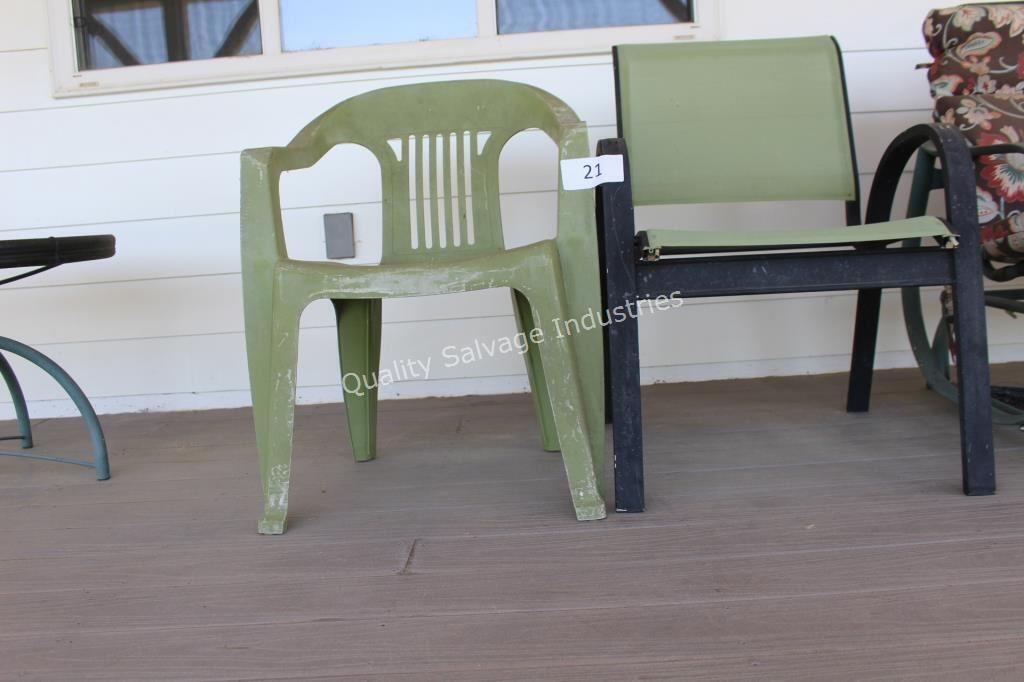 2- green outside chairs