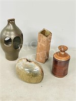 4 assorted pottery vases