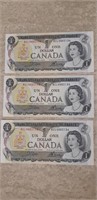 Lot of 3 Consecutive 1973 One Dollar Bills UNC