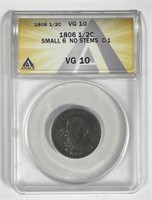 1806 Draped Bust Half Cent 1/2c ANACS VG10