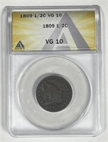 1809 Classic Head Half Cent 1/2c ANACS VG10