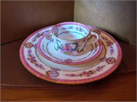 Vtg Cauldon England/Floral Scroll Pink Trim Set