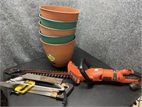 B&D Hedge Trimmer, Planter Pots, saws