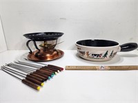 Vintage Copper Fondue Burner, Fondue Forks, &